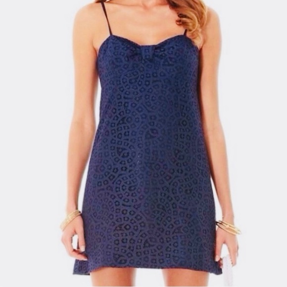 Lilly Pulitzer Dresses & Skirts - LILLY PULITZER KARINA Navy Blue Paisley Lace Mini Sun Dress Size 2